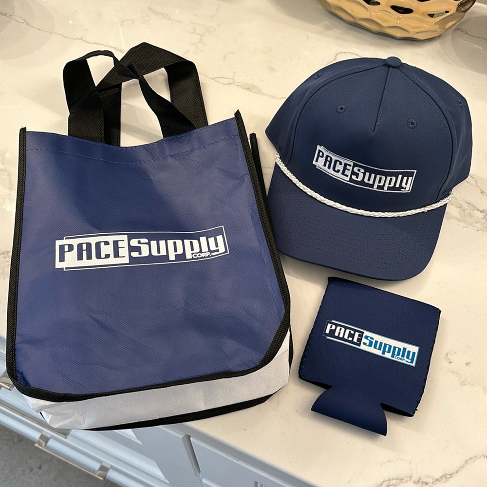 PACE Supply hat, koozie, tote bag